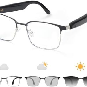 Bluetooth Audio Smart Glasses, Blue Light Glasses for Women Men, Remote Shooting, Open Ear Sound Mic & Speakers, Magnetic Charging, Color-Changing Polarized Sunglasses Lenses, Voice Assistant（GS06S)