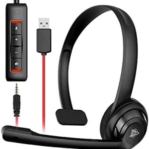 NUBWO HW02 USB Headset with Microphone Noise Cancelling &in-line Control, Ultra Comfort Computer Headset for Laptop pc, On-Ear Wired Office Call Center Headphone for Boom Skype Webinars（Black）